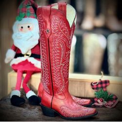 Women’s Red Leather Cowgirl Boots