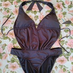 ❤️ NWT KENNETH COLE, Ladies Adjustable Black Ruched Swimsuit! 🌼 Size: XL