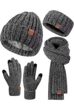 Women Beanie Scarf Gloves Headband Set for Winter