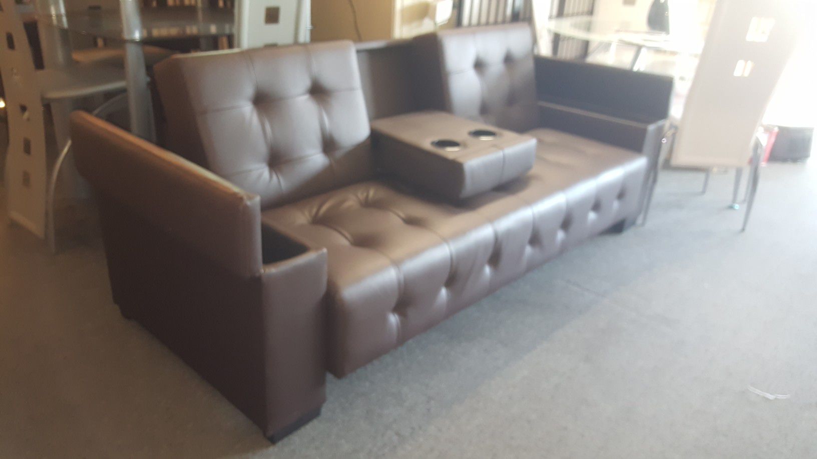 Brand new brown faux leather storage sofa futon