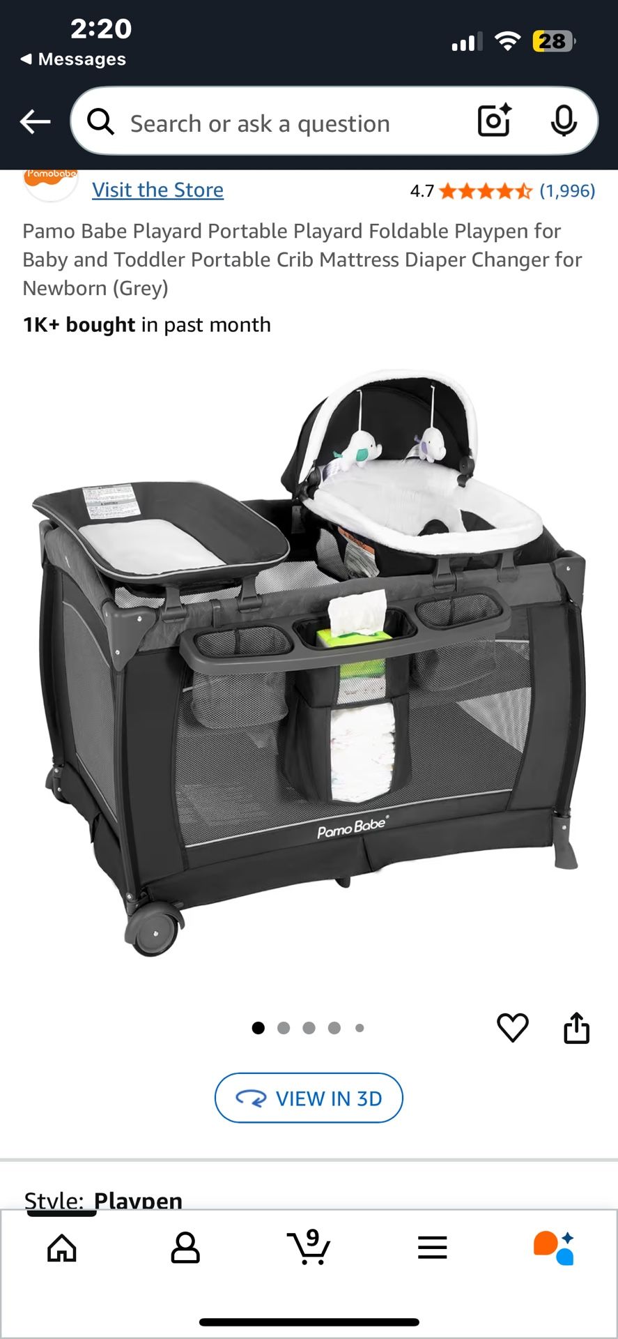 Pamo Babe Playard Portable Playard Foldable Playpen for Baby and Toddler Portable Crib Mattress Diaper Changer for Newborn (Grey)