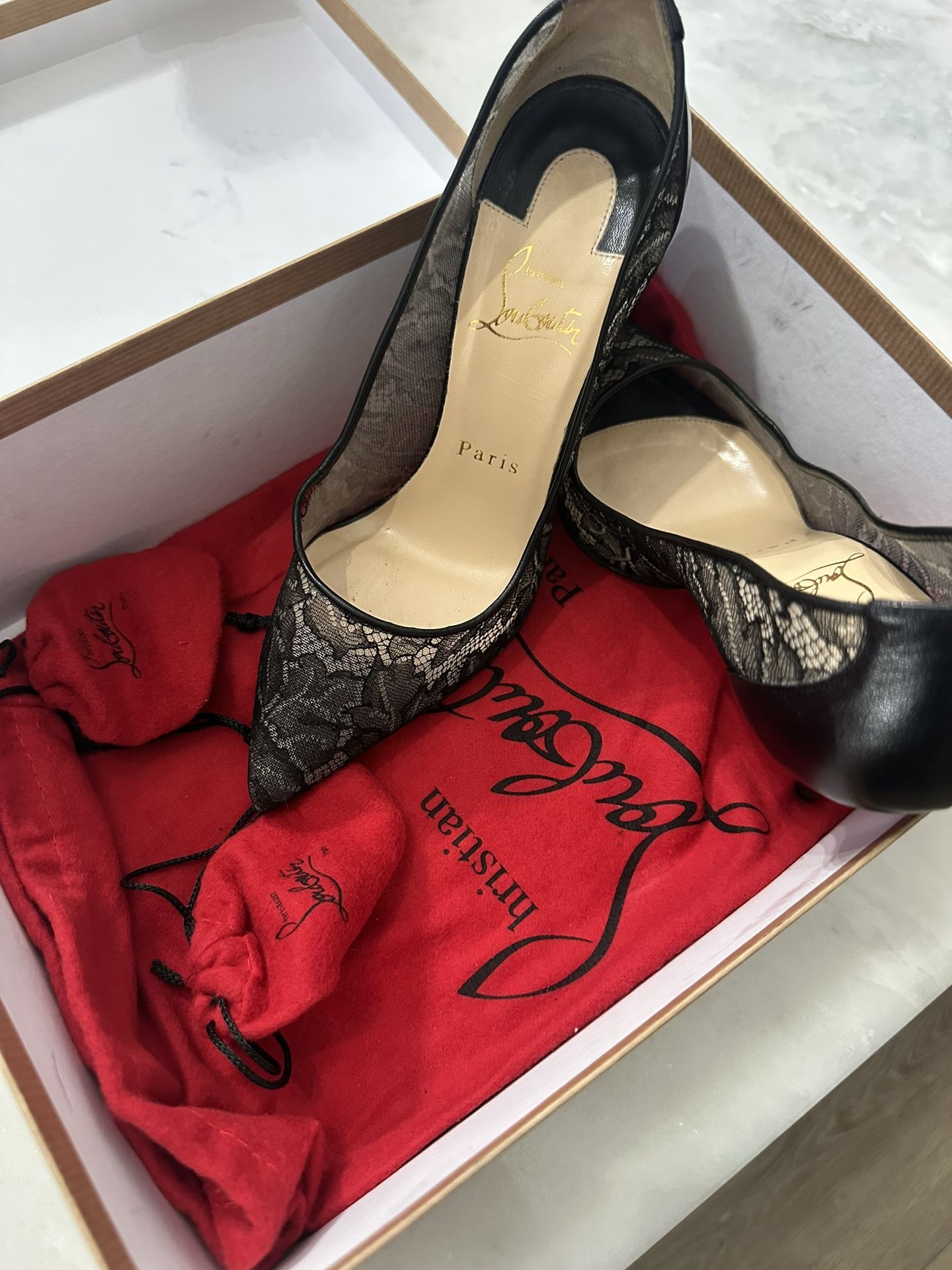 Christian Louboutin Black Lacey Red Bottoms