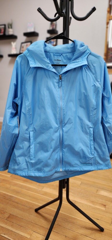 LL Bean Women's Size Small Jacket Blue Hood Waterproof Windbreaker