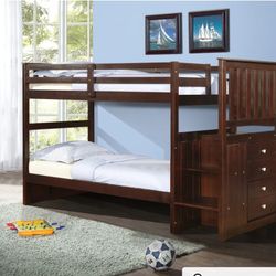 Twin Over Twin Stairs Storage Bunk Bed 