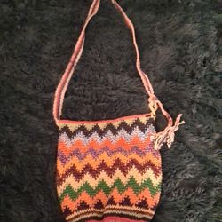 Multicolor Knit Mexican Bucket Style Purse 