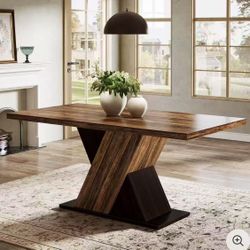 JW0890 55" Dining Table, Wood Kitchen Dinner Table for 4-6 No chairs included 