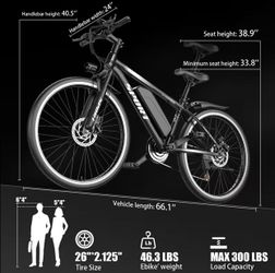 2 6-inch Adult Electric Mountain Bike - 749W Motor, 48V 10A Removable Battery - 25MPH,,