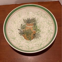 Himark Bowl Serving Platter Botanical Herbs 13" Made in Italy Hand Painted / 1980  A18
