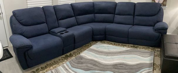 Sofa | 6 Pc Reclining Sectional | Blue