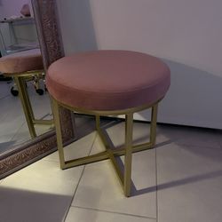 PINK VELVET FOOTSTOOL / VANITY STOOL / OTTOMAN 