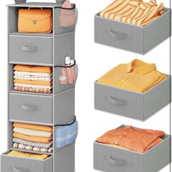 Hanging Closet Organizer 6-Shelf, Hanging Shelves for Closet with 3 Removable Drawers & Side Pockets for Bedroom or Garment Rack, 12' x 12' x 43.3', D
