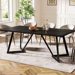 70.8" Modern Rectangular Dining Table- (Fits 6-8
Chairs)-Black Wood Finish w/ Black Metal Legs