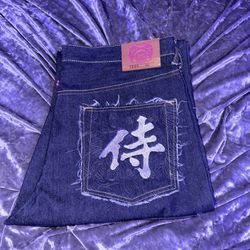 AMC martin ksohoh Samurai Embroidered Denim Jeans 