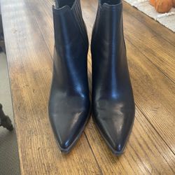 Marc Fisher Women's Gadri Boot - Block Heel Pointed Black Leather Bootie - Size 7