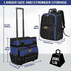 🥨AIRAJ 21" Rolling Tool Bag with Wheels & 18" Tool Backpack Set | Adjustable Telescoping Handle | Waterproof Tool Bag | Tool Backpack Heavy Duty | 16