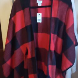 Red And Black Ladies Shawl (One Size Fits All 