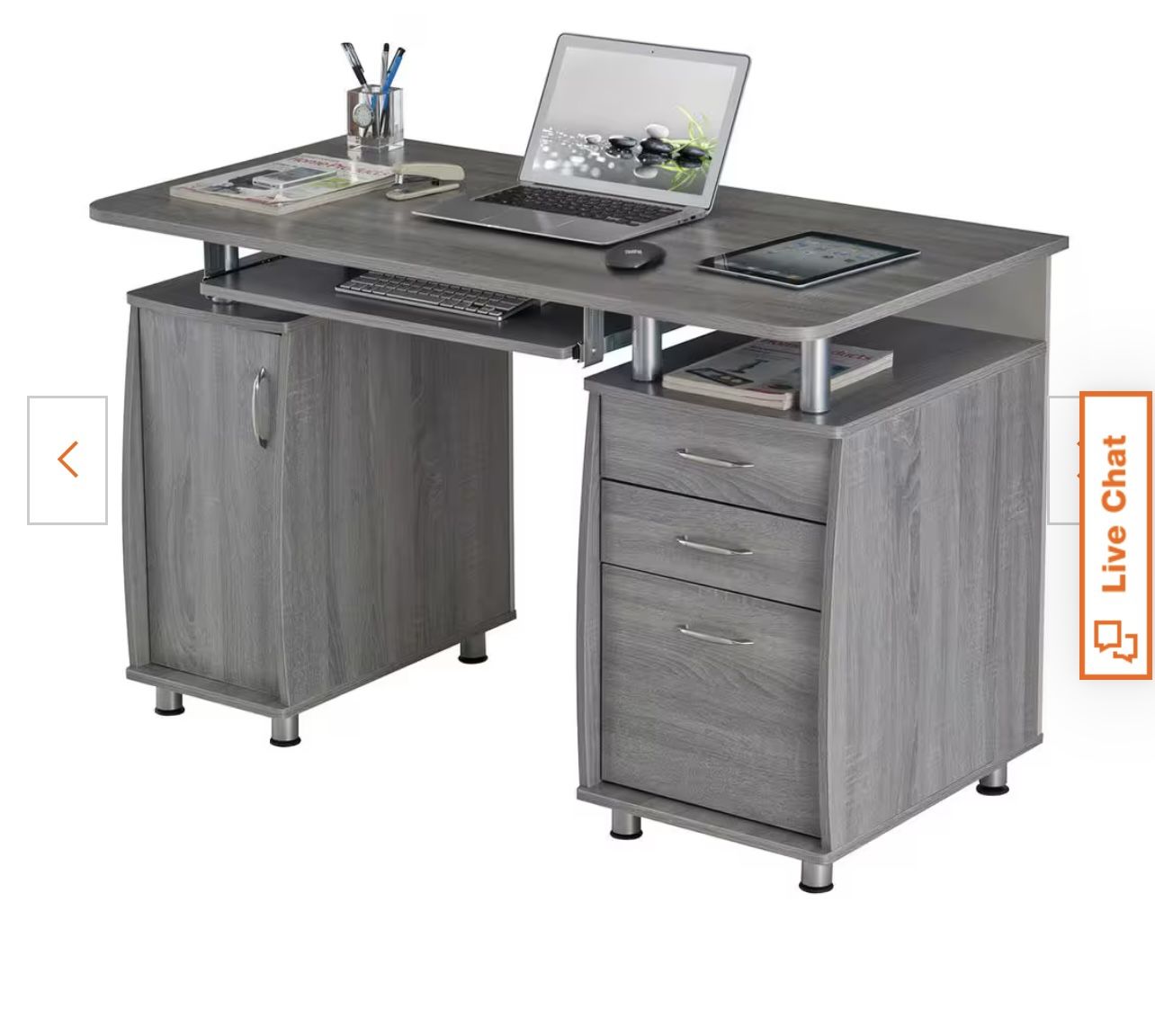 Techni Mobili Rectangular Gray 3 Drawer Computer Desk with Keyboard Tray