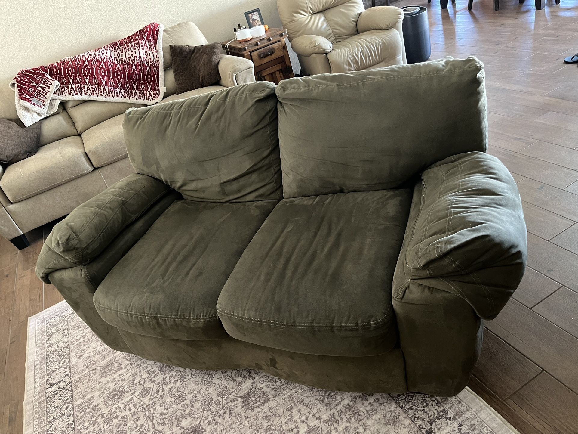 FREE Deep muted Forest green soft Love Seat Sofa