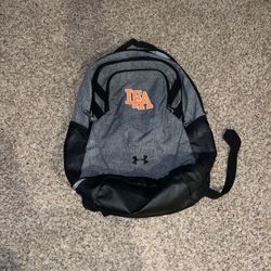 Under Armour Gray and Black Backpack with lake forest academy Logo