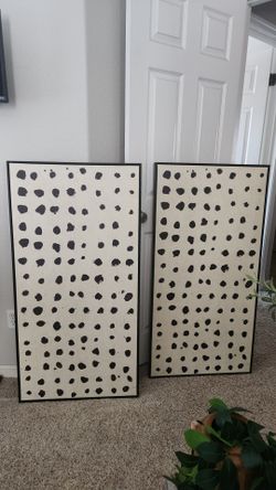 Set of 2 Black and White Dot Wall Art Panels