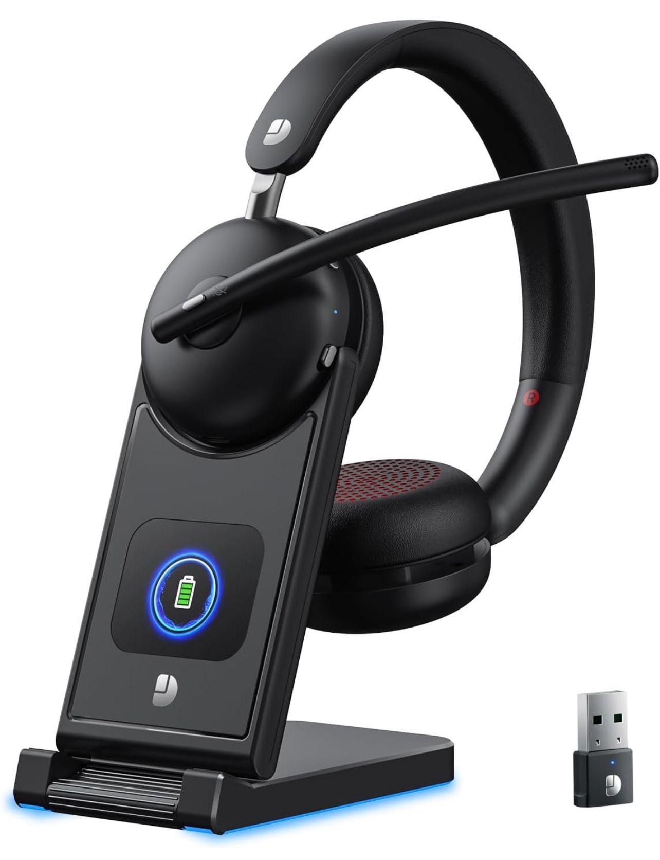 Wireless Headset with Mic for Work-Bluetooth 5.3 Headset with Noise Cancelling, Wireless Headsets with 65Hrs Battery & 10Min Fast Charge, Smart Dock w