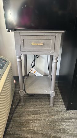 Gray End Table / Nightstand with Built-In Charging Station