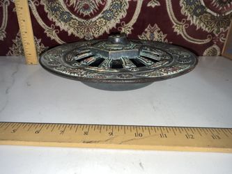 Japanese Iron Incense Burner Asian Ashtray Round Railways Wheel Pattern Artisan