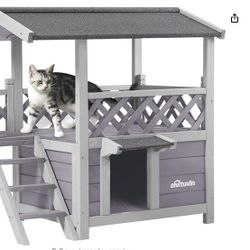 Cat House Outdoor Indoor Kitty Houses with Escape Door for Cats Insulated, Weatherproof Roof