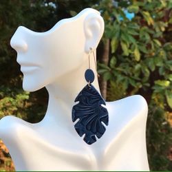 Leather Earring, Leaf, Dainty Earrings, Ear Hook, Handmade, Dangle Drop Earrings, Long Boho Leaf Earring,Gift for Mom,