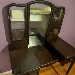 Antique Tri Fold Mirror Vanity Dressing Table 