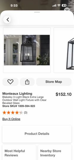 Monteaux Lighting Blakeley 3-Light Black Extra Large Outdoor Wall Light Fixture with Clear Beveled Glass