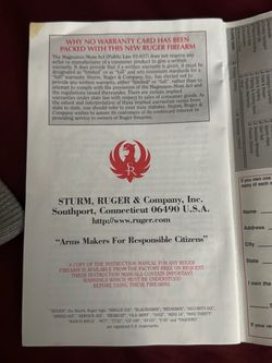 Ruger Firearm Instruction Manual / Insert