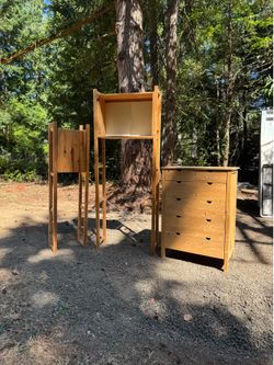 Pine Wood Dresser and Shelving Unit Set