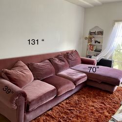 XL Velvet Sectional Dusty Rose Pink Purple Mauve 