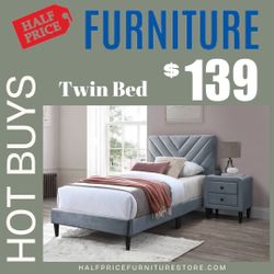 Super Sale, Twin Bed In Gray Velvet 