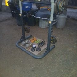 Squat rack,bench Press Bar, Curlbar ,dumbells,Golds Gym Weights,weider Weights,