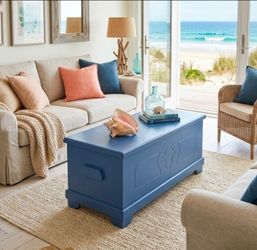 Blue Painted Wooden Storage Trunk