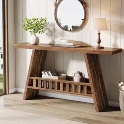 New assembled 63" Console Table, Farmhouse 2-Tier Narrow Sofa Table Long Entryway Table