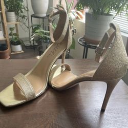 New Gold Sparkle Strap Heeled Sandals