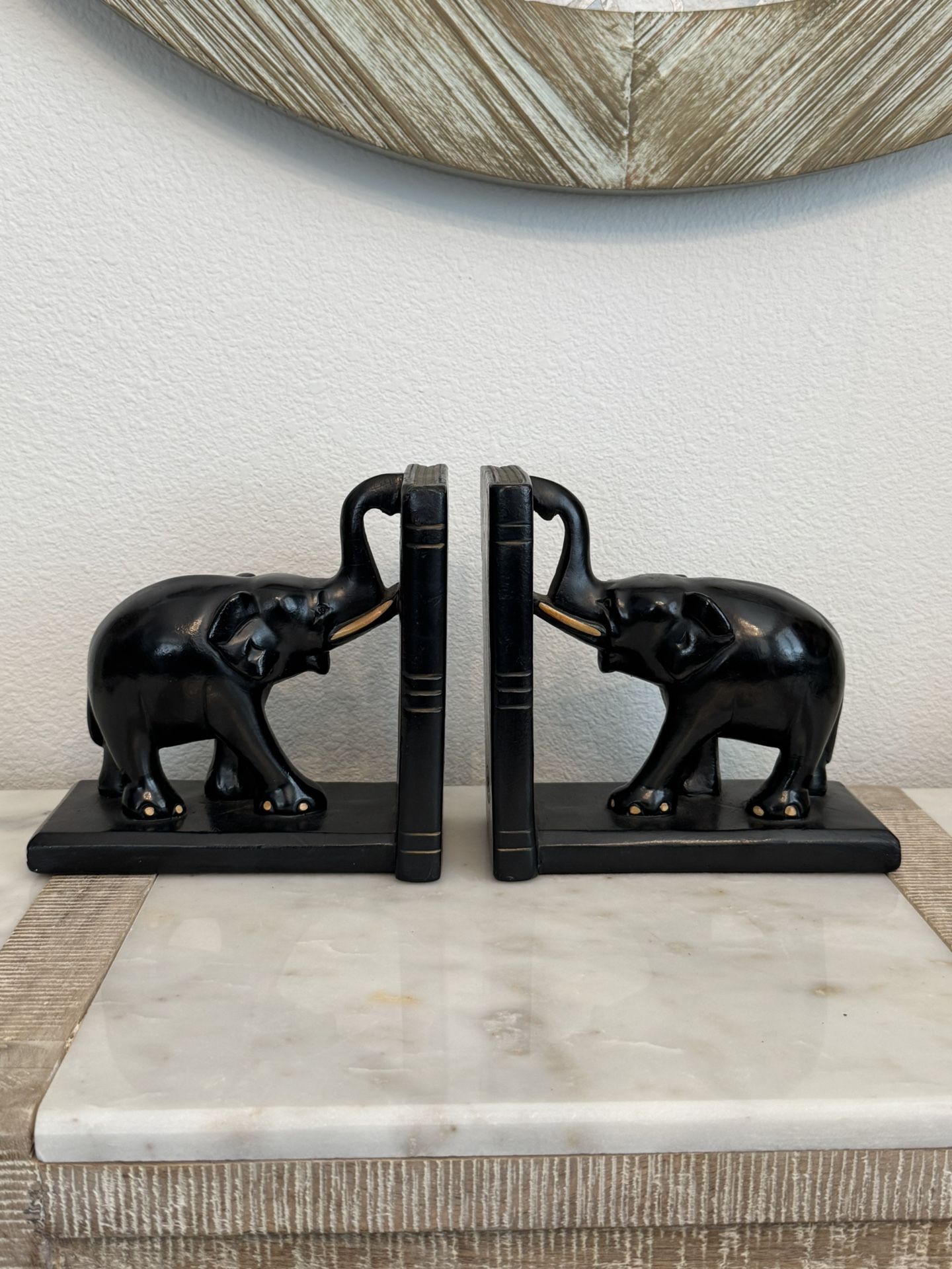 Alexander Backer ABCO Vintage Mid Century Pair of Black Ebony Elephant Bookends