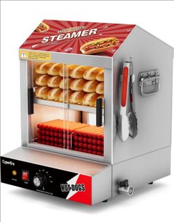 Hot Dog Steamer and Bun Warmer, 175 Hot Dogs & 40 Buns Capacity
28.5QT Commercial Electric Hot Dog Machine, 2-Tier Stainless Steel Food Warmer for Con