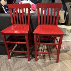 2 Wooden Red High Top Chairs