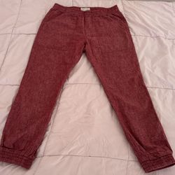 Sun + Stone Linen Blend Red Drawstrings Joggers Pants with Pockets, size M