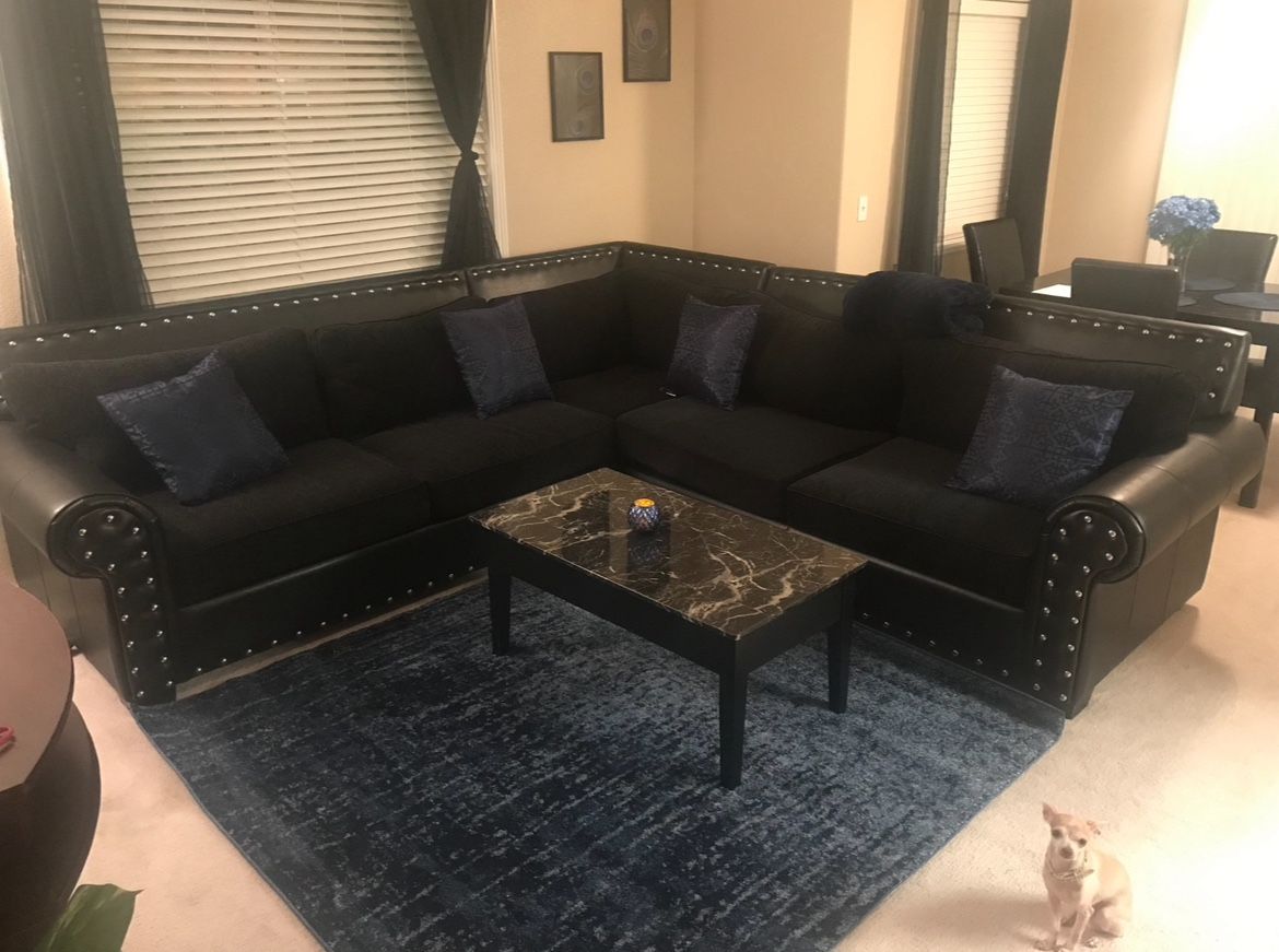 Black Chenille & Leather Oversized Sectional - $400 OBO - 24hours Day Only