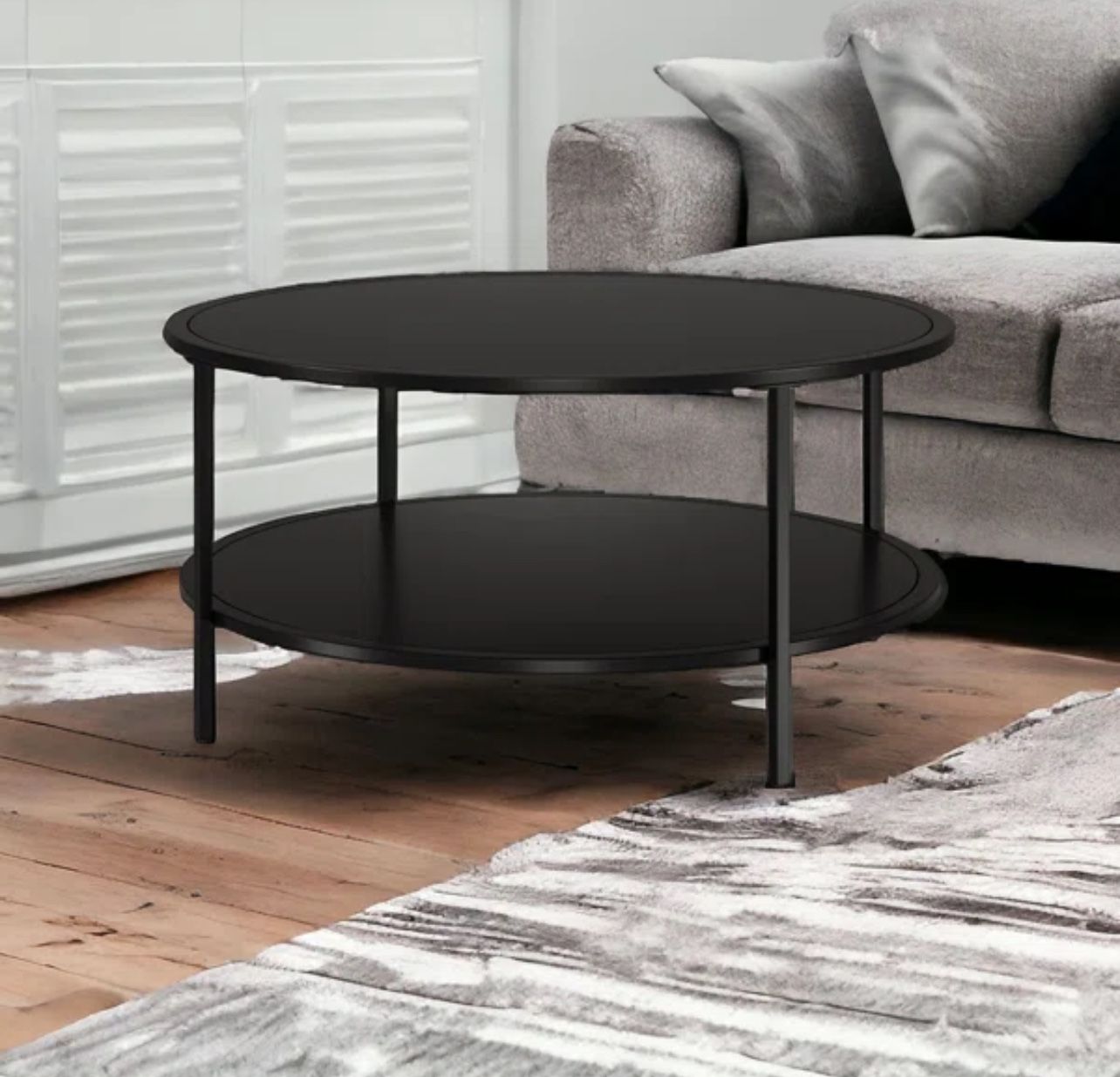 36” Black Metal Round Coffee Table