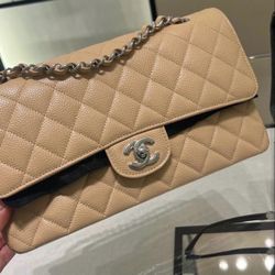 Chanel Classic Flap Beige Caviar Microchip + Receipt Used Like New Price Is Negotiable 