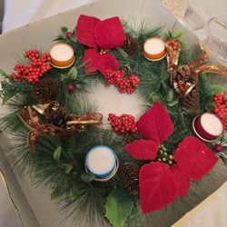 Xmas Wreath  for Table  Candle Holder 16 "  New Dinner House Decor Holiday   