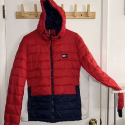 Tommy Hilfiger Men's Hooded Puffer Jacket Flag Red White Blue Sz L