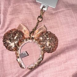 Disney Parks Mini Minnie Mouse Rose gold sequin Ears bag charm 2026