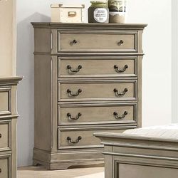 ANTIQUE WARM GRAY FINISH 5-DRAWER TALL-CHEST-CABINET
